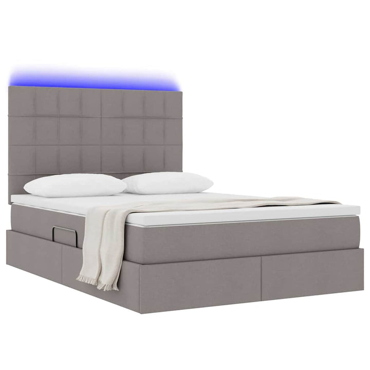 LED opbevarings seng med madras Gråbrun 140 x 200 cm Stof