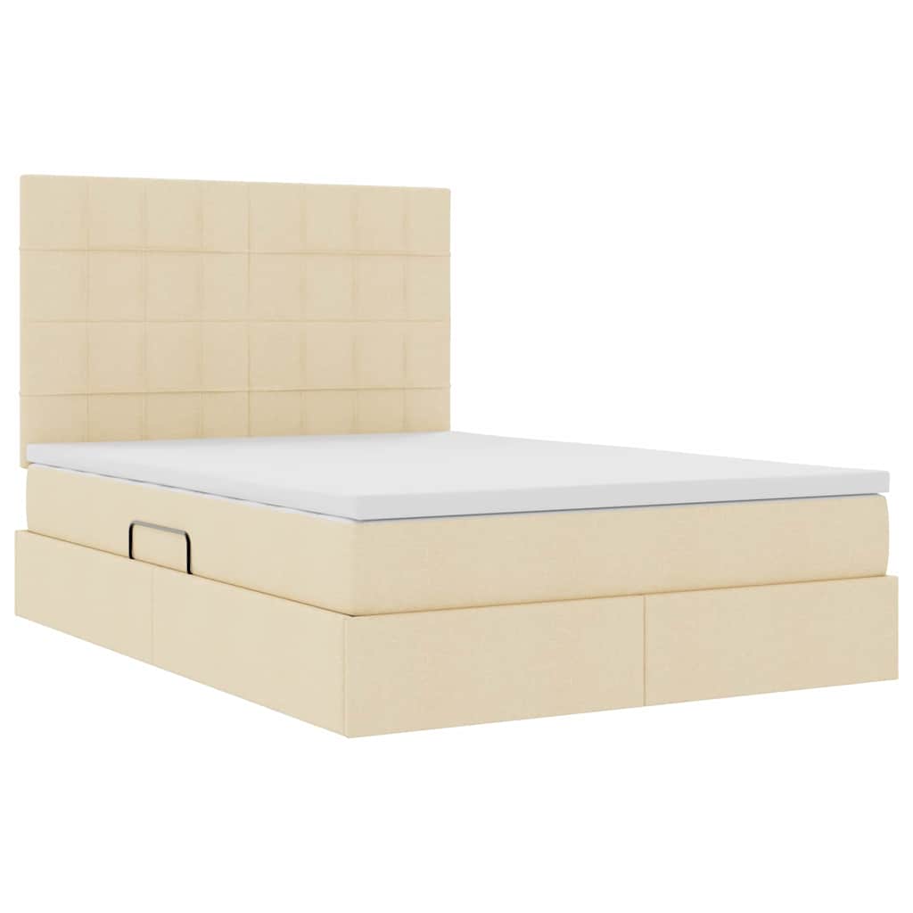 LED opbevarings seng med madras Creme 140 x 200 cm Stof