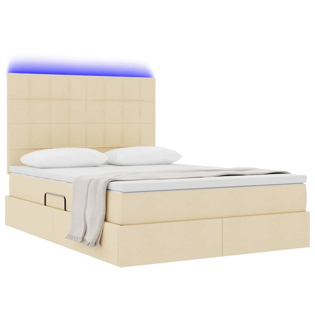 LED opbevarings seng med madras Creme 140 x 200 cm Stof