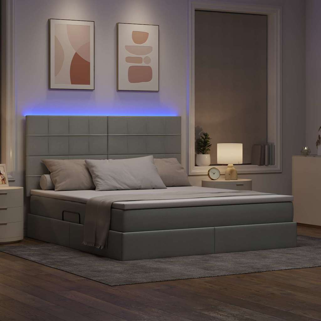 LED opbevarings seng med madras Lysegrå 160 x 200 cm Stof