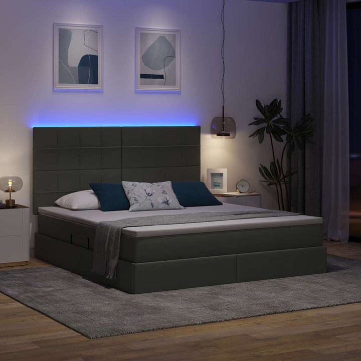 LED opbevarings seng med madras Mørkegrå 160 x 200 cm Stof