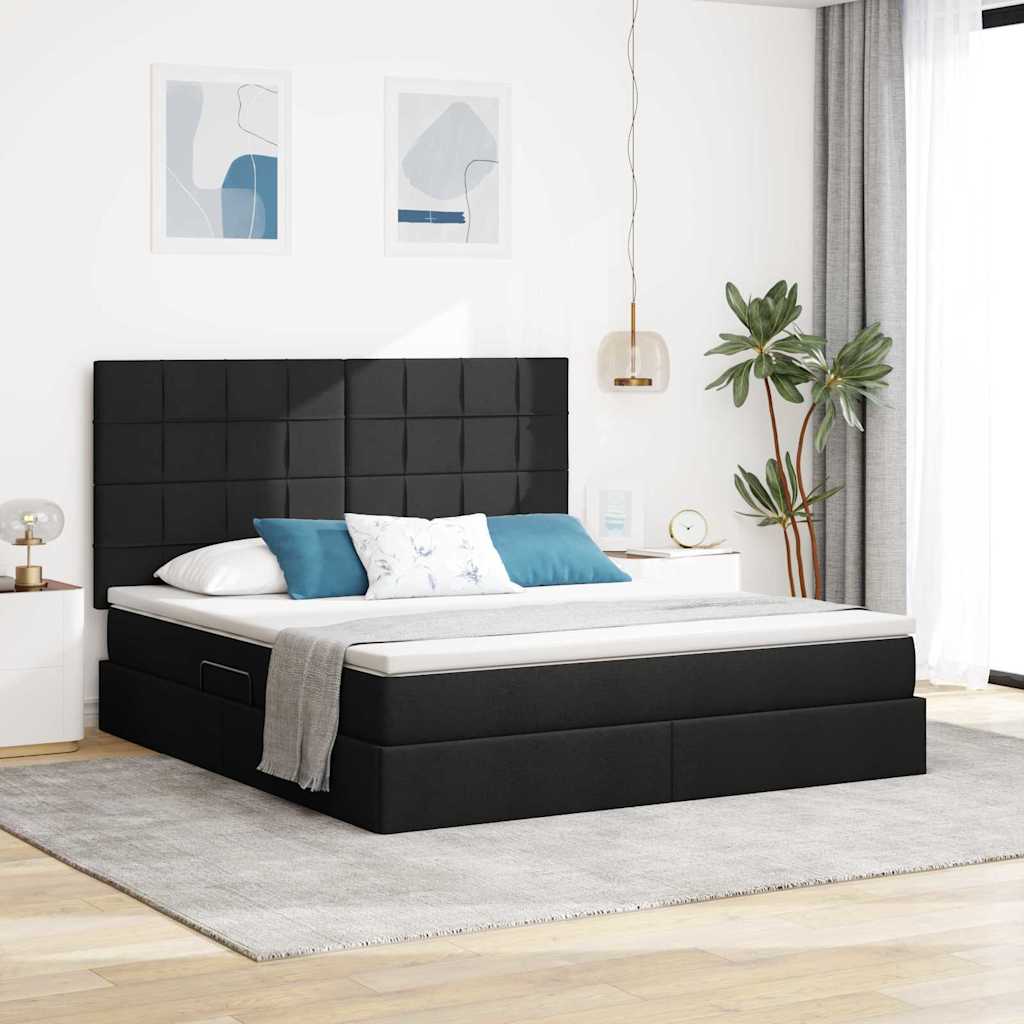 LED opbevarings seng med madras Sort 160 x 200 cm Stof