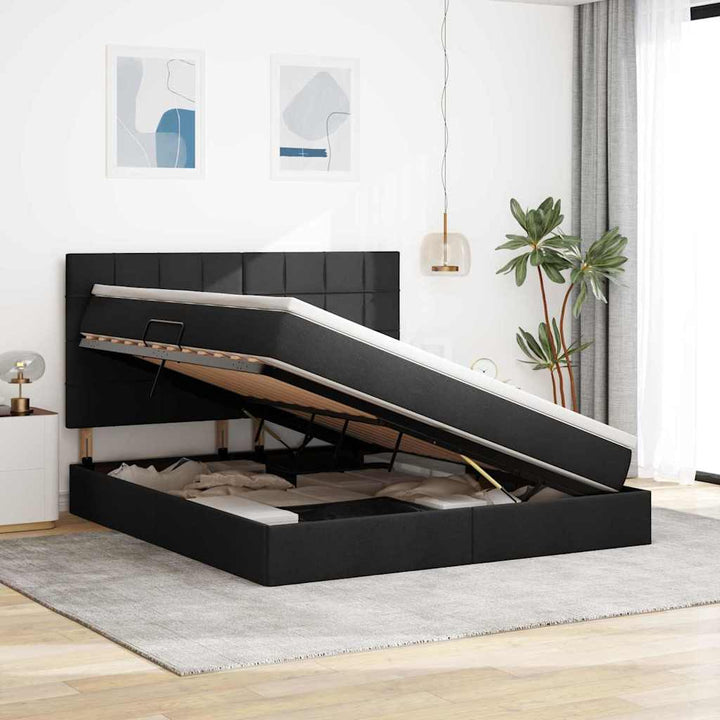 LED opbevarings seng med madras Sort 160 x 200 cm Stof