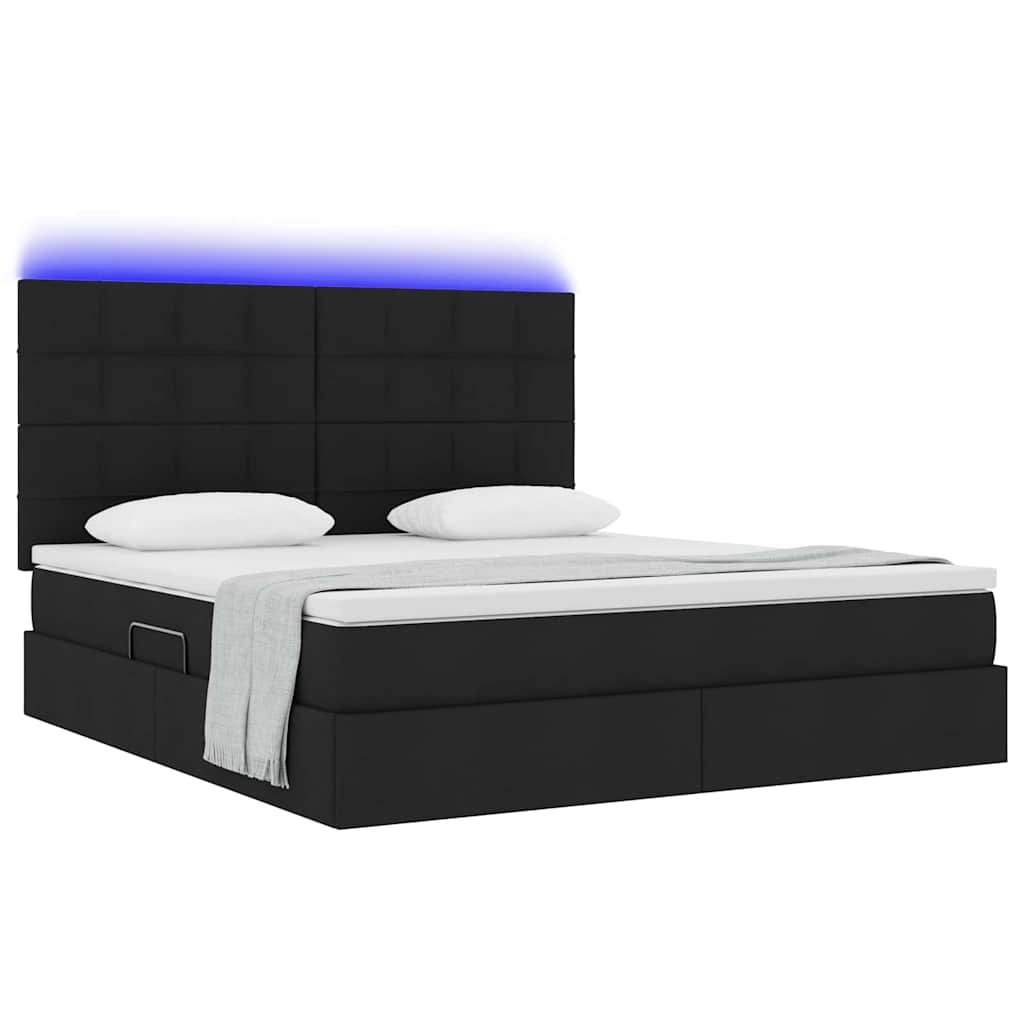 LED opbevarings seng med madras Sort 160 x 200 cm Stof