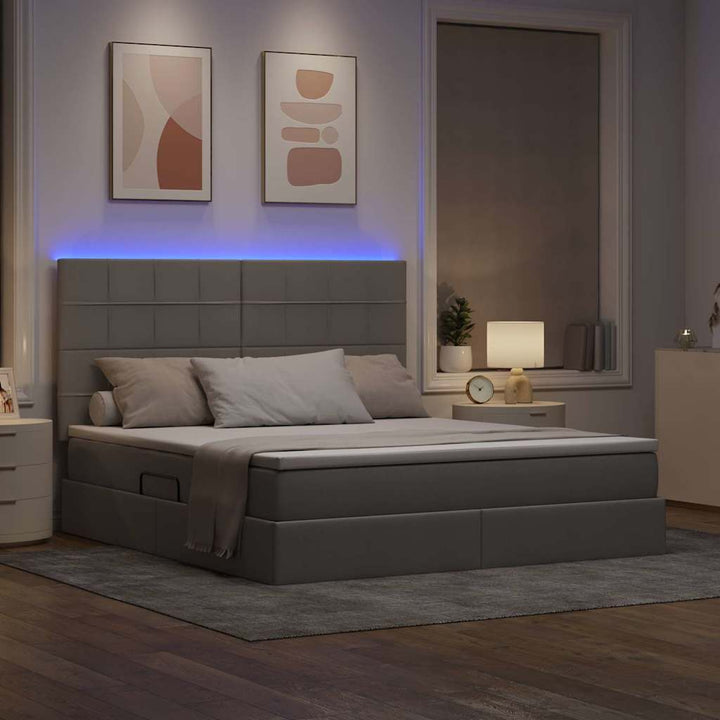 LED opbevarings seng med madras Gråbrun 160 x 200 cm Stof