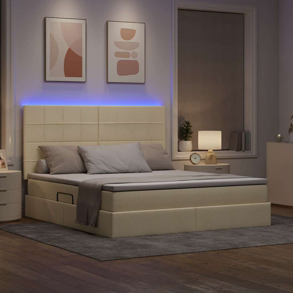 LED opbevarings seng med madras Creme 160 x 200 cm Stof
