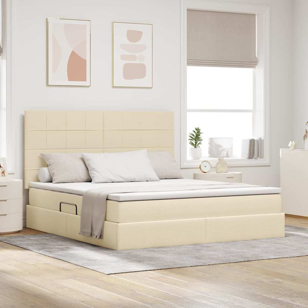 LED opbevarings seng med madras Creme 180 x 200 cm Stof