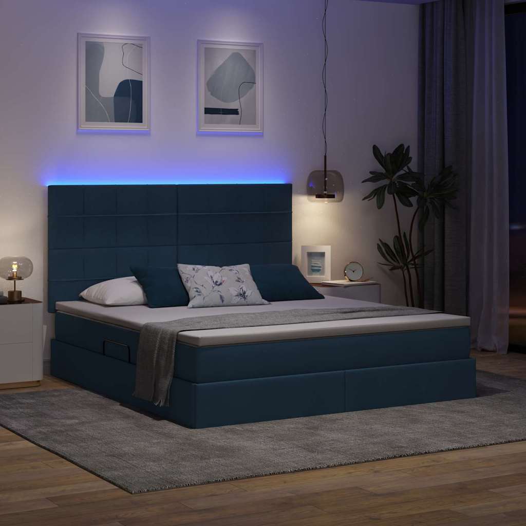 Seng med opbevaring og LED med LED Blå 180 x 200 cm Polyester
