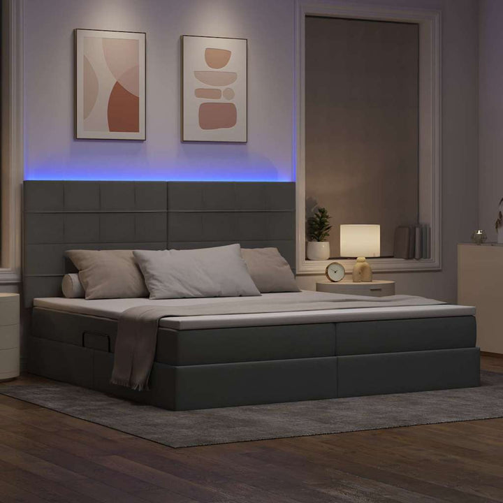 LED opbevarings seng med madras Lysegrå 200 x 200 cm Stof