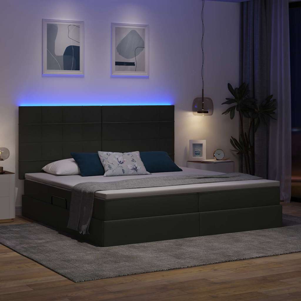 LED opbevarings seng med madras Mørkegrå 200 x 200 cm Stof
