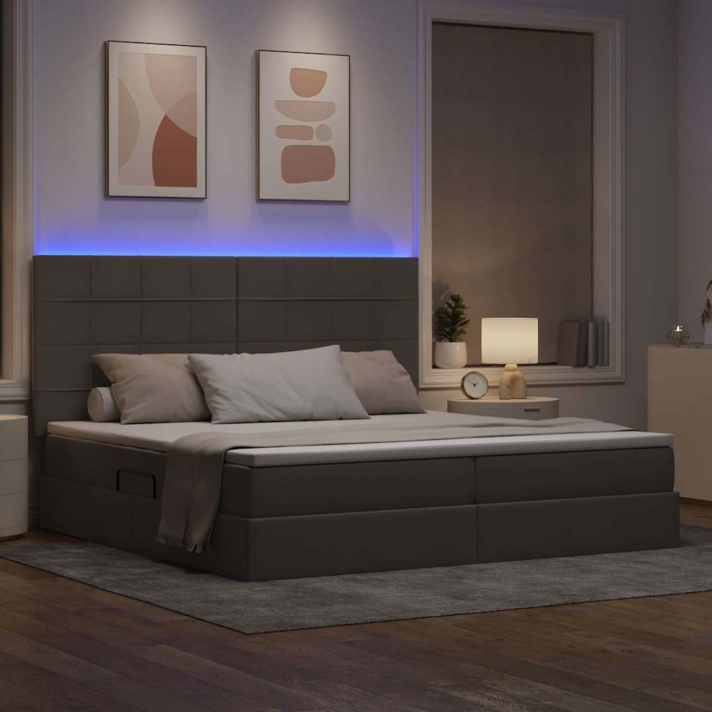 LED opbevarings seng med madras Gråbrun 200 x 200 cm Stof