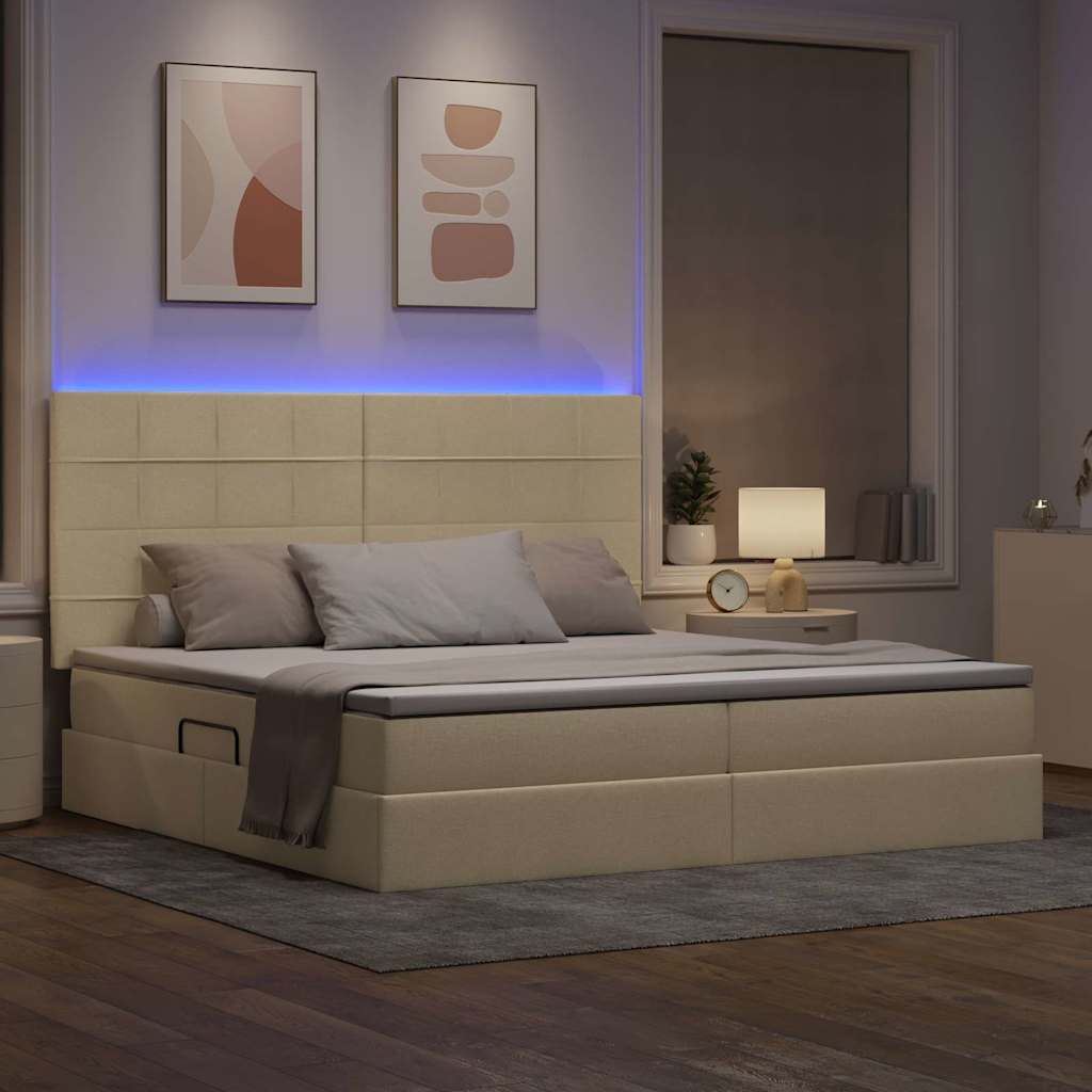 LED opbevarings seng med madras Creme 200 x 200 cm Stof