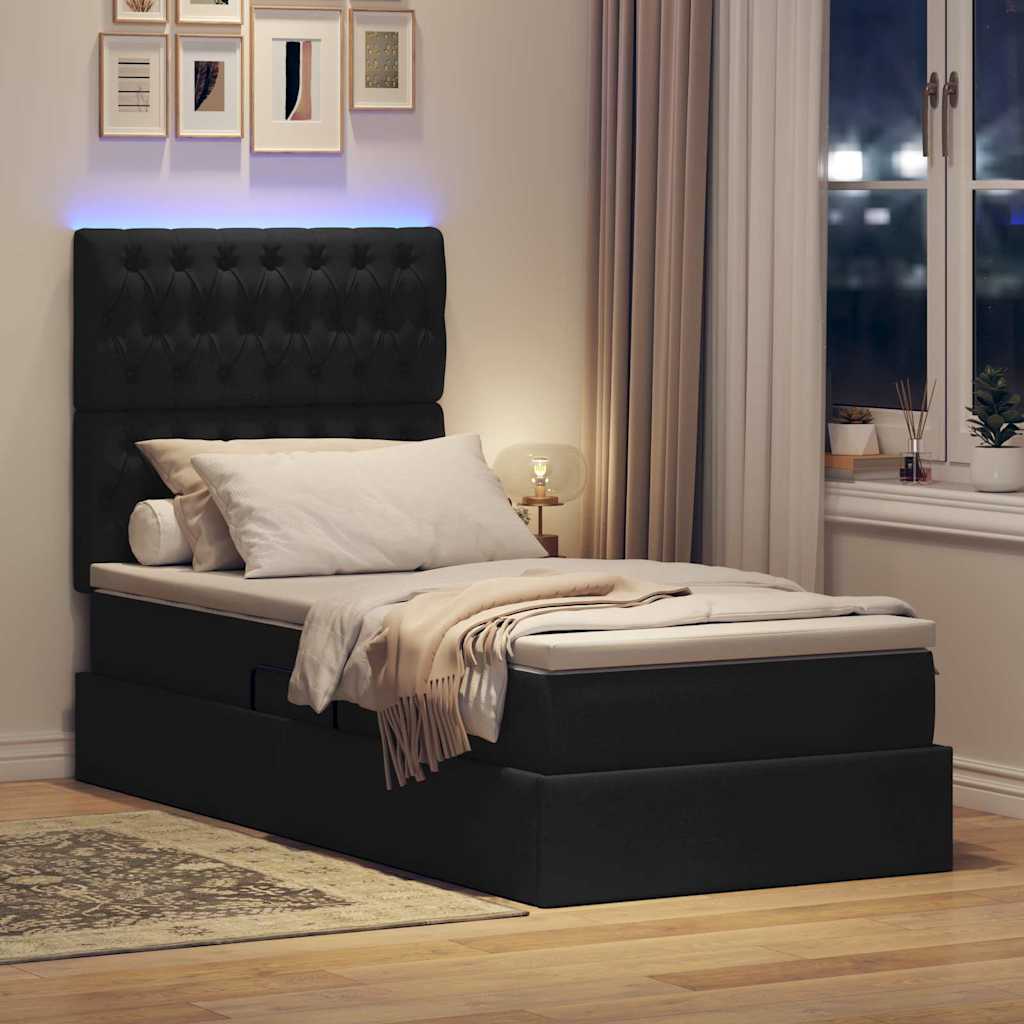 LED opbevarings seng med madras Sort 90 x 190 cm Stof