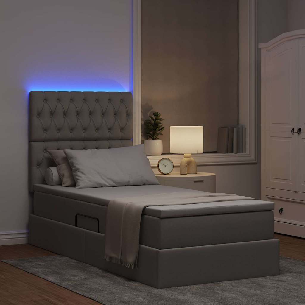 LED opbevarings seng med madras Gråbrun 90 x 190 cm Stof