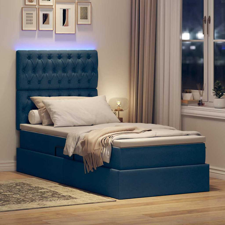LED opbevarings seng med madras Blå 90 x 190 cm Stof