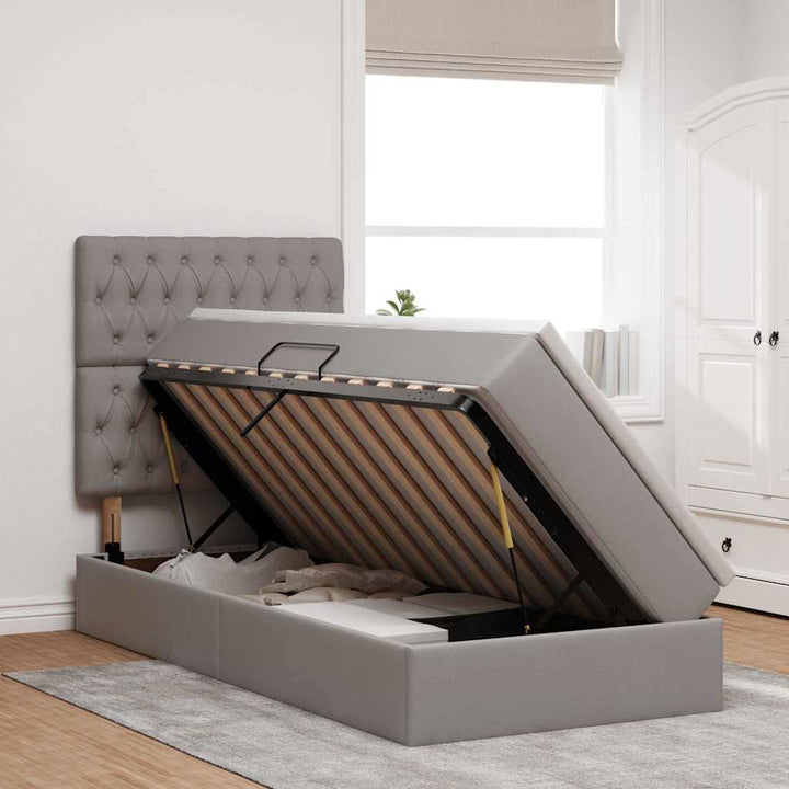 LED opbevarings seng med madras Gråbrun 90 x 200 cm Stof