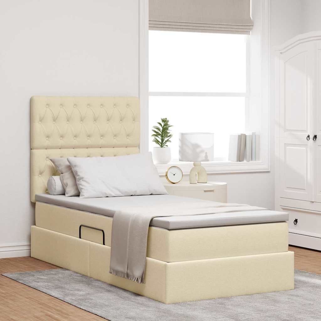 LED opbevarings seng med madras Creme 90 x 200 cm Stof
