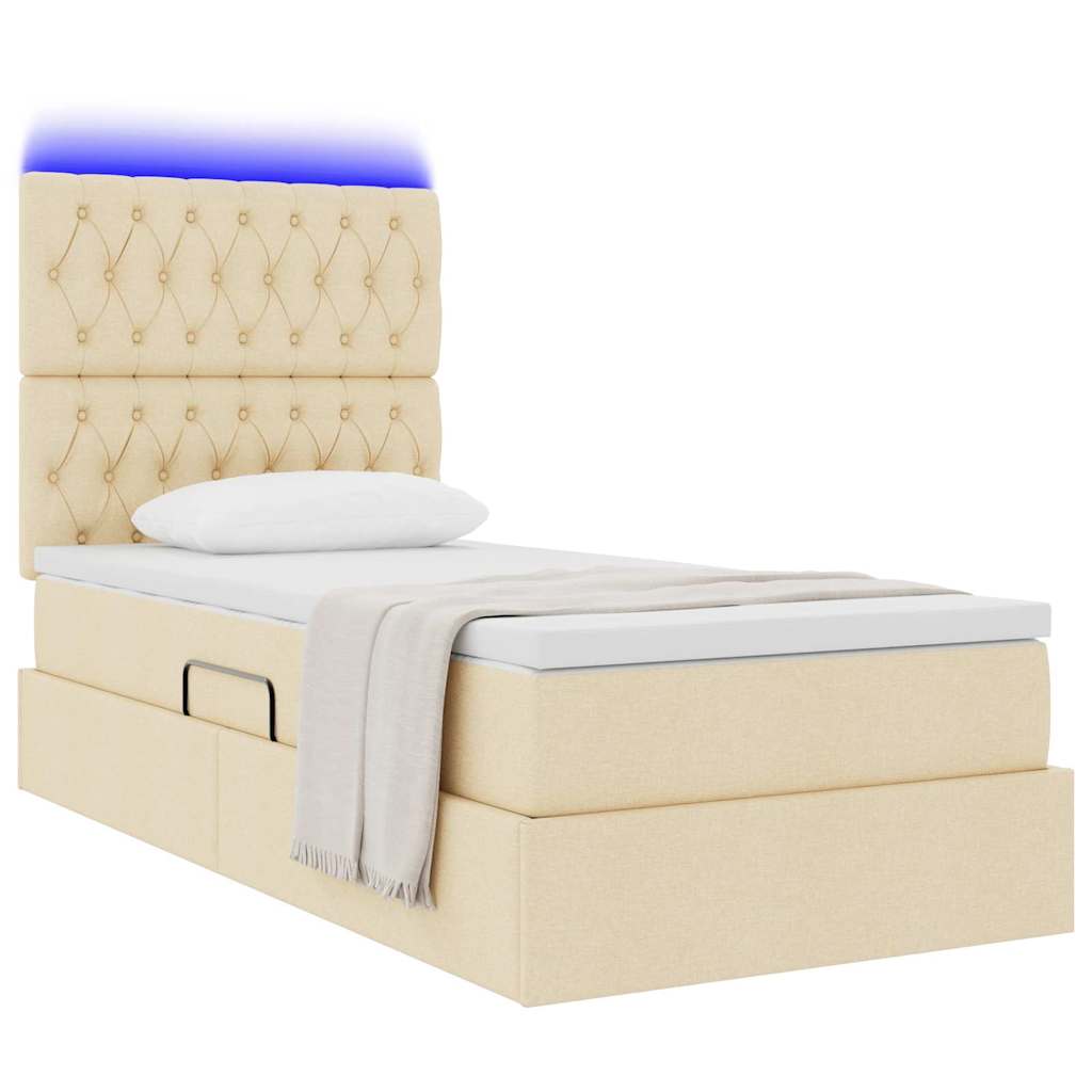 LED opbevarings seng med madras Creme 90 x 200 cm Stof