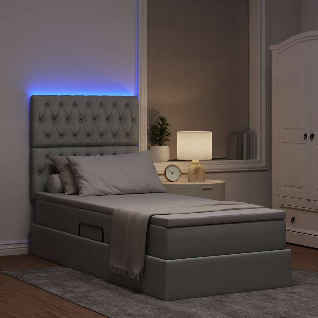 LED opbevarings seng med madras Lysegrå 100 x 200 cm Stof