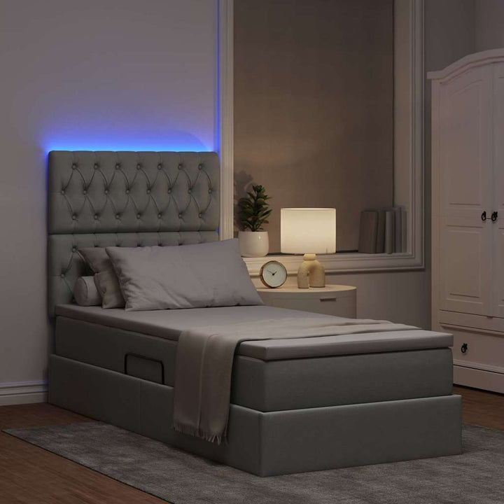 LED opbevarings seng med madras Lysegrå 100 x 200 cm Stof