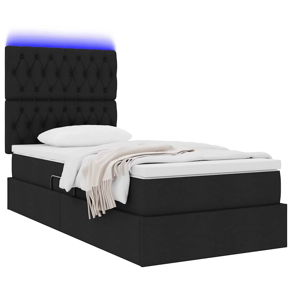 LED opbevarings seng med madras Sort 100 x 200 cm Stof