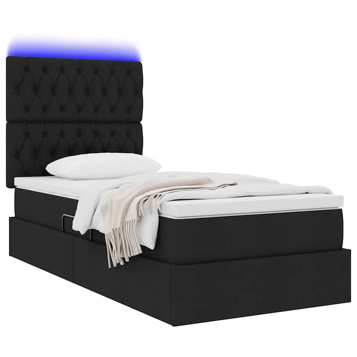 LED opbevarings seng med madras Sort 100 x 200 cm Stof