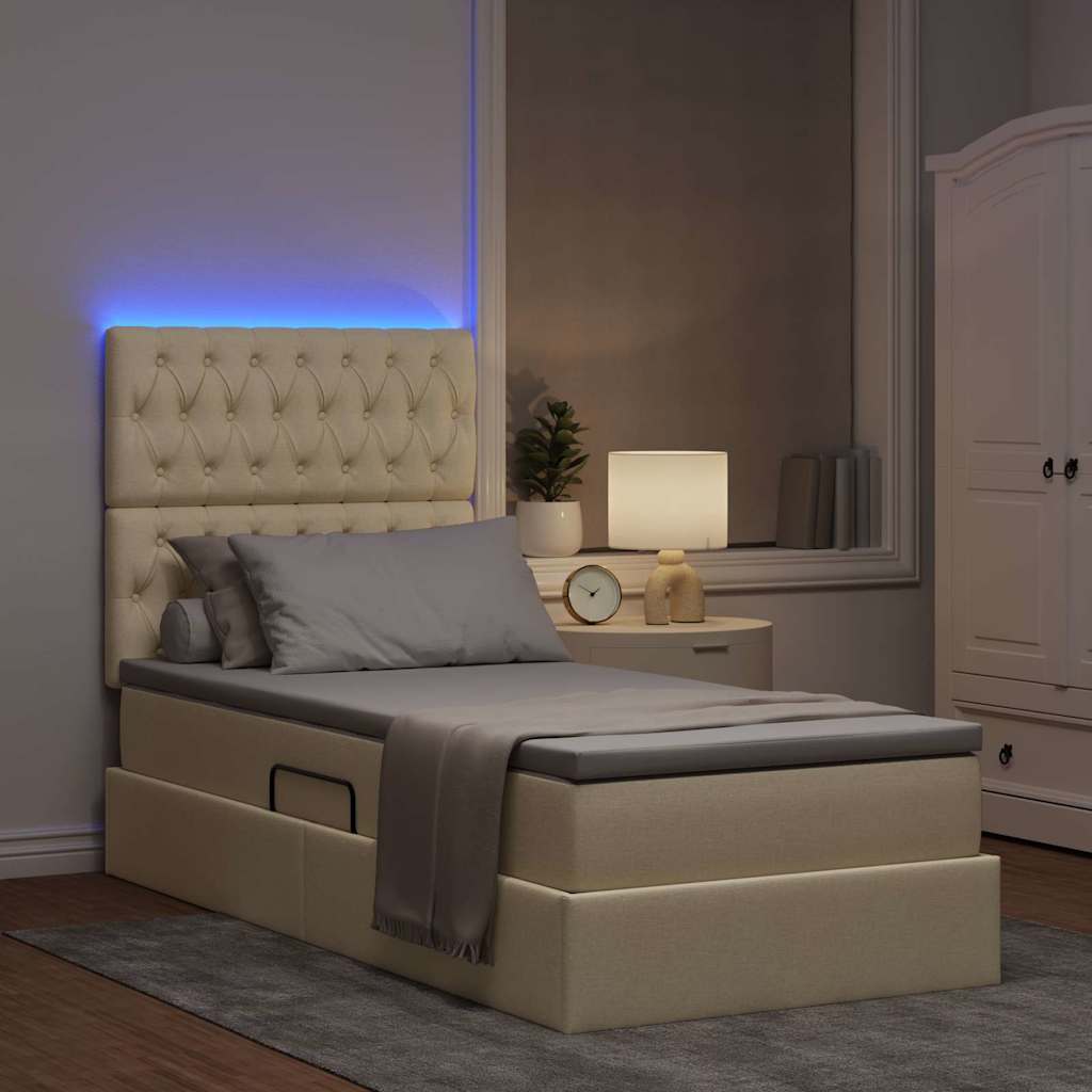 LED opbevarings seng med madras Creme 100 x 200 cm Stof