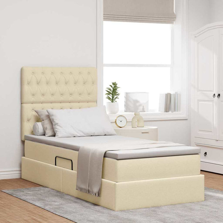 LED opbevarings seng med madras Creme 100 x 200 cm Stof