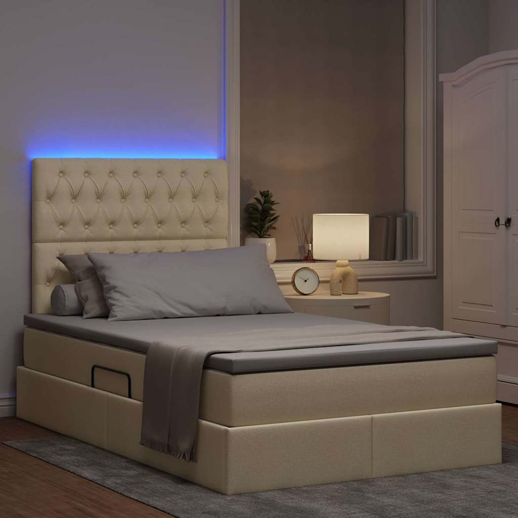LED opbevarings seng med madras Cremefarvet 120 x 190 cm Stof