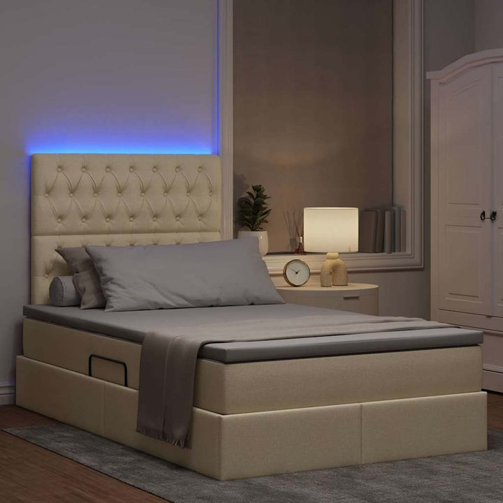 LED opbevarings seng med madras Cremefarvet 120 x 190 cm Stof