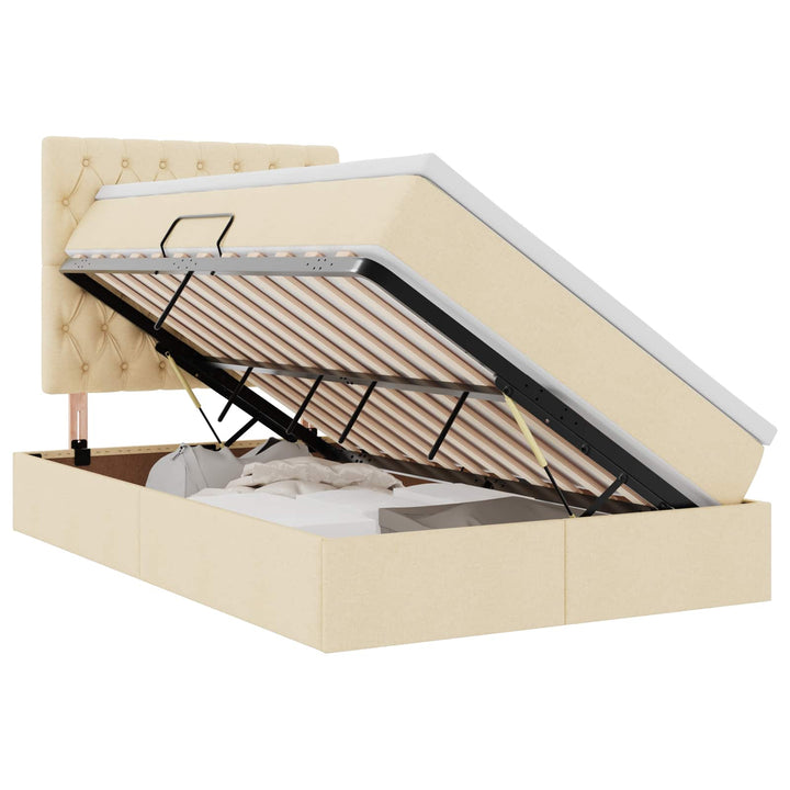 LED opbevarings seng med madras Cremefarvet 120 x 190 cm Stof