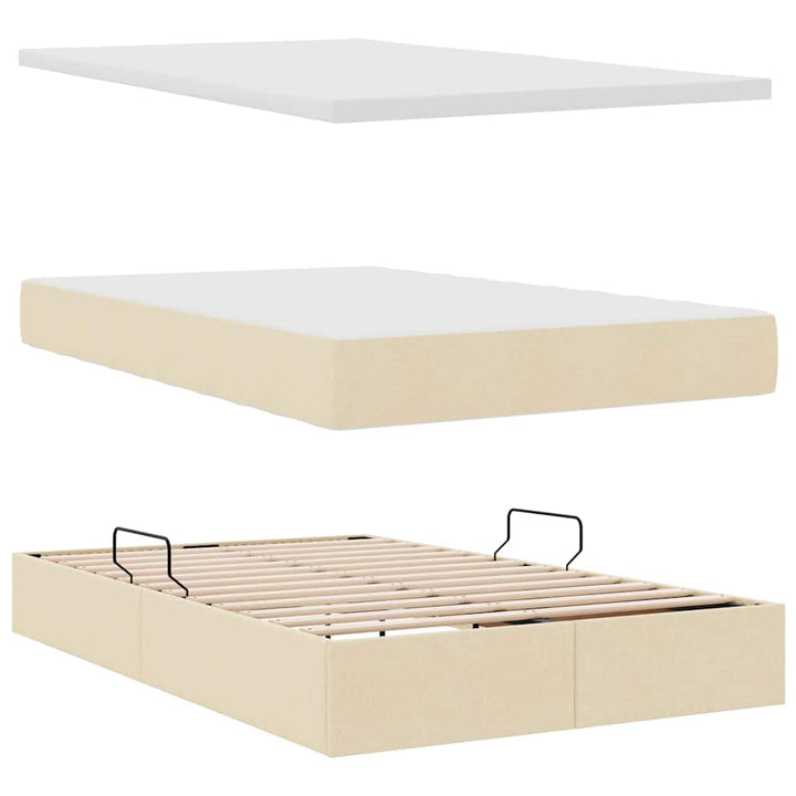 LED opbevarings seng med madras Cremefarvet 120 x 190 cm Stof