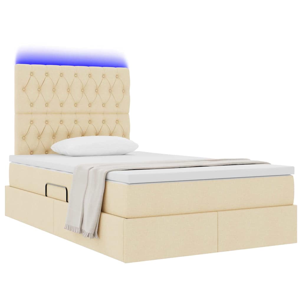 LED opbevarings seng med madras Cremefarvet 120 x 190 cm Stof
