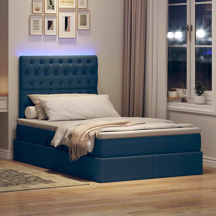 LED opbevarings seng med madras Blå 120 x 190 cm Stof