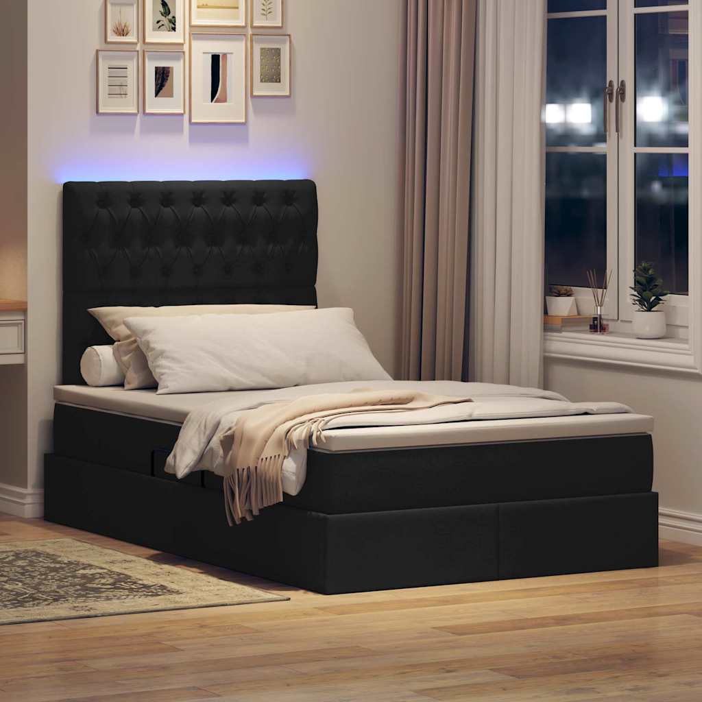 LED opbevarings seng med madras Sort 120 x 200 cm Stof