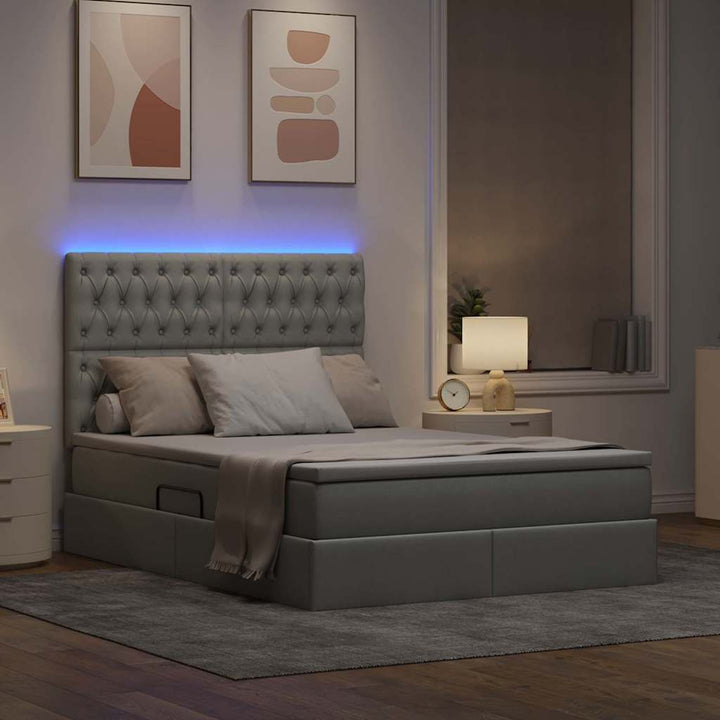 LED opbevarings seng med madras Lysegrå 140 x 190 cm Stof