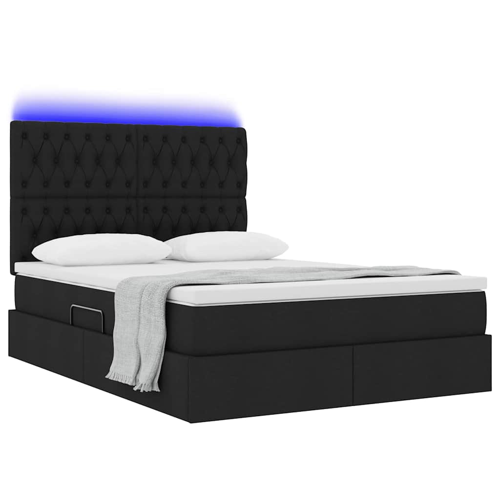 LED opbevarings seng med madras Sort 140 x 190 cm Stof
