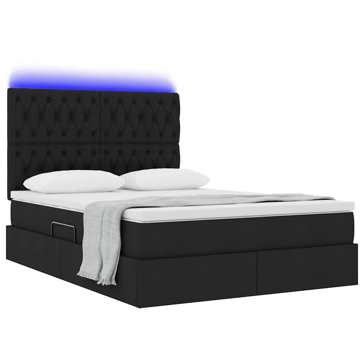 LED opbevarings seng med madras Sort 140 x 190 cm Stof
