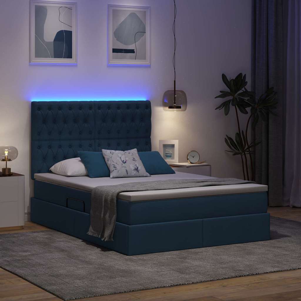 LED opbevarings seng med madras Blå 140 x 190 cm Stof