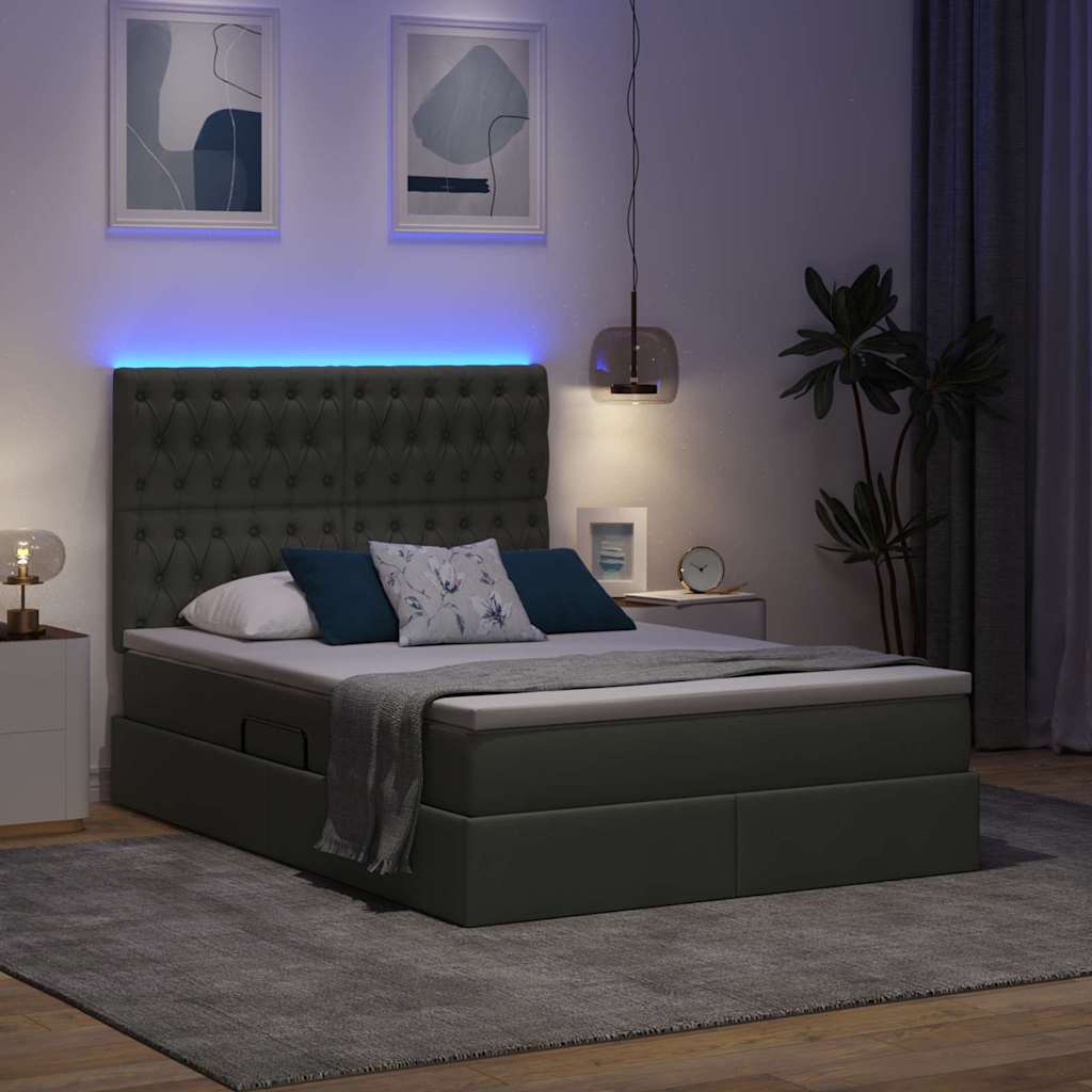 LED opbevarings seng med madras Mørkegrå 140 x 200 cm Stof