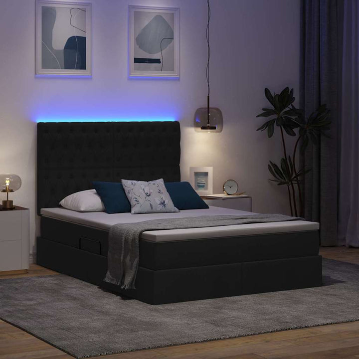 LED opbevarings seng med madras Sort 140 x 200 cm Stof