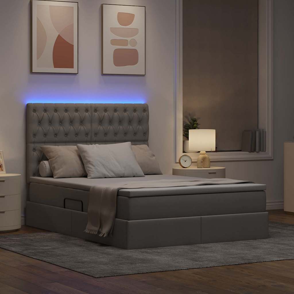 LED opbevarings seng med madras Gråbrun 140 x 200 cm Stof