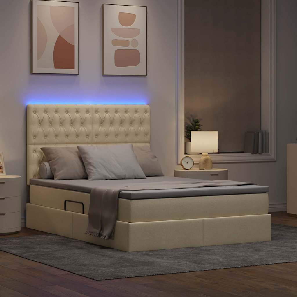 LED opbevarings seng med madras Creme 140 x 200 cm Stof