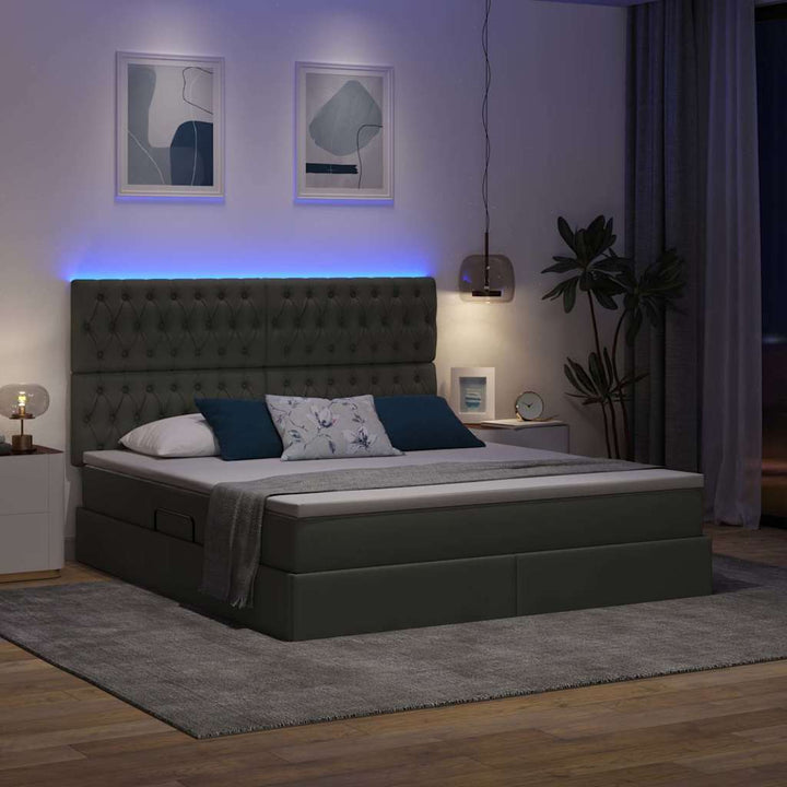 LED opbevarings seng med madras Mørkegrå 160 x 200 cm Stof