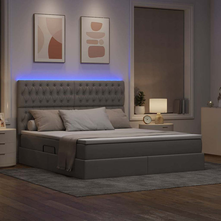 LED opbevarings seng med madras Gråbrun 160 x 200 cm Stof