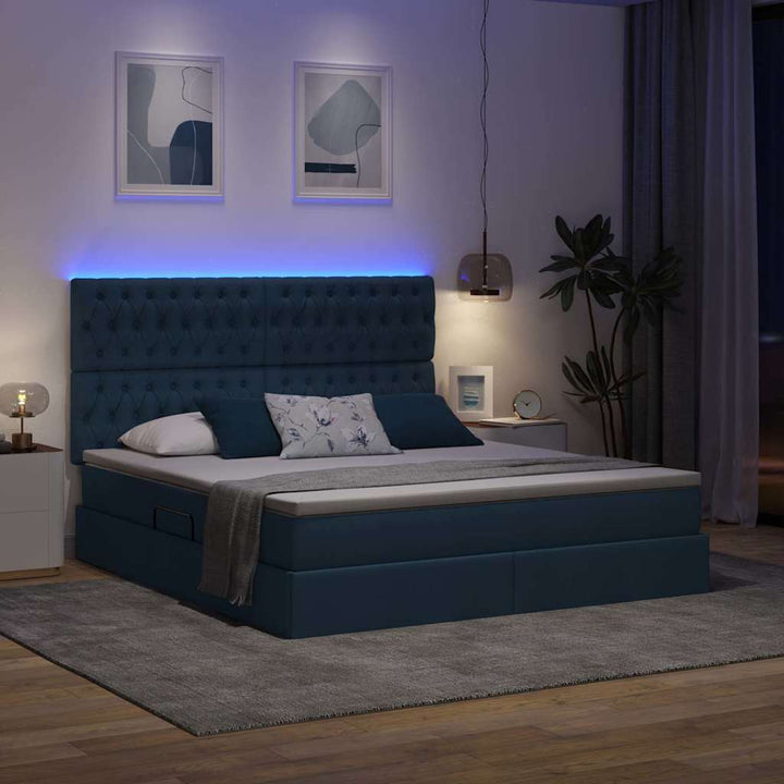 LED opbevarings seng med madras Blå 160 x 200 cm Stof