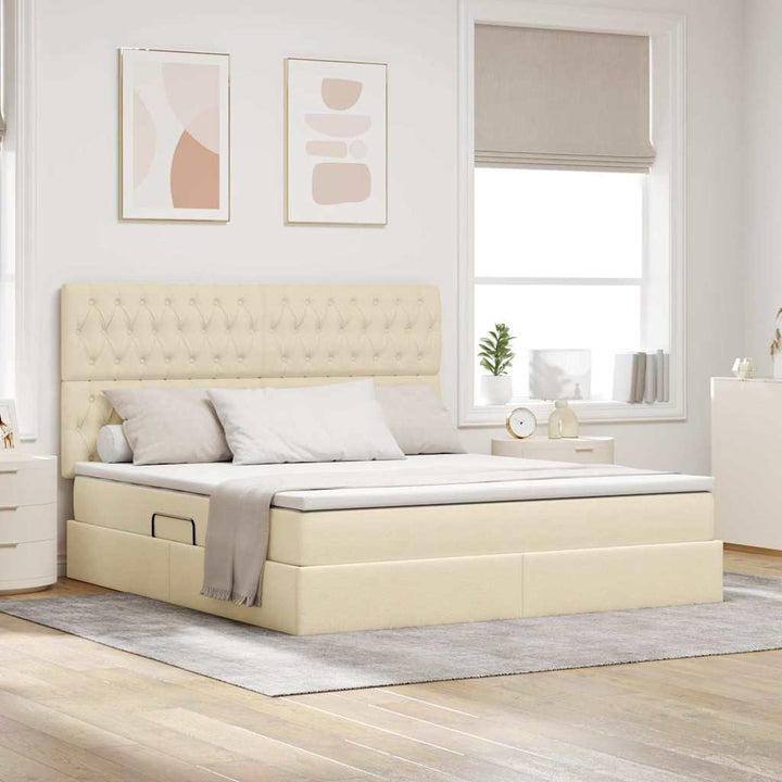LED opbevarings seng med madras Creme 180 x 200 cm Stof