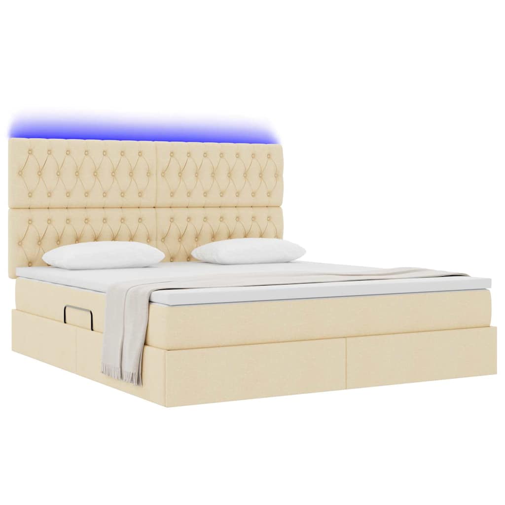 LED opbevarings seng med madras Creme 180 x 200 cm Stof