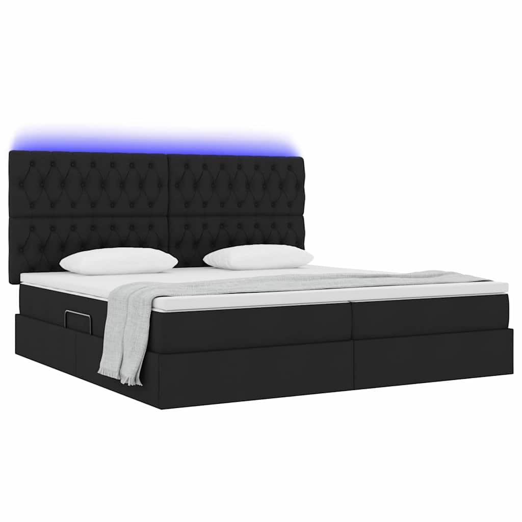 LED opbevarings seng med madras Sort 200 x 200 cm Stof