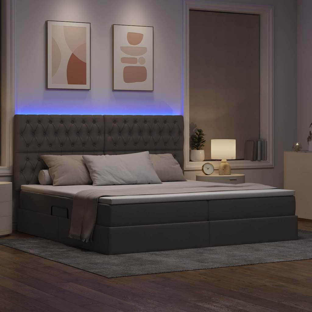 LED opbevarings seng med madras Gråbrun 200 x 200 cm Stof